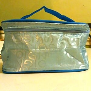Organizing Cosmetic Case w Mirror Pockets Handle Blue/Silver Glam Monogram NIP